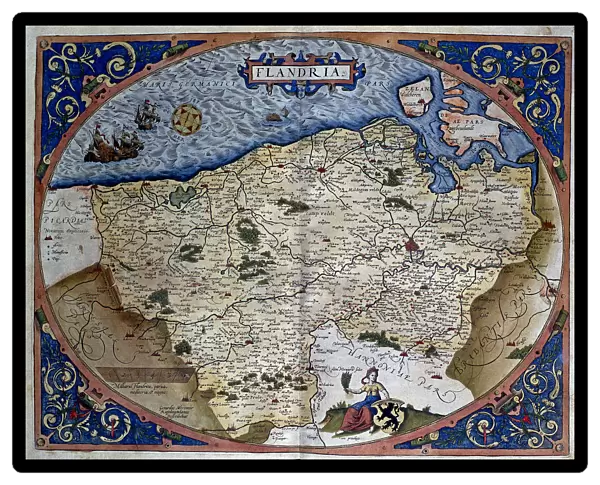 Theatrum Orbis Terrarum by Abraham Ortelius, Antwerp, 1574. Map of the region of Flanders