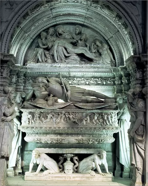 Detail of the tomb of Admiral Ramon Folch of Cardona in the parish church of Bellpuig d Urgell