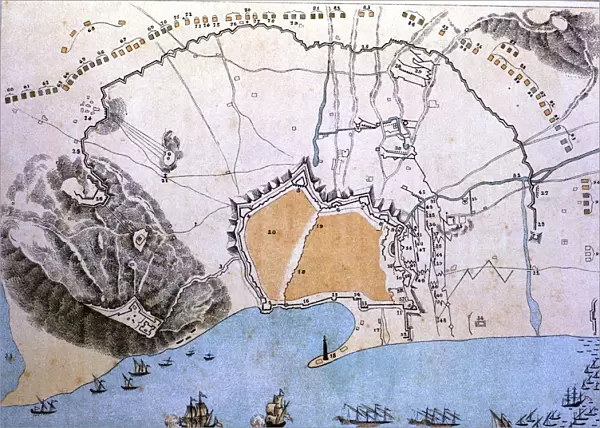 Map of the city of Barcelona during the siege of Philip V in 1714