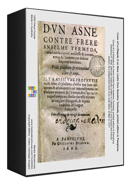 Cover of La Dispute d un Asne contre frere Anselme Turmeda, printed edition in Pamplona