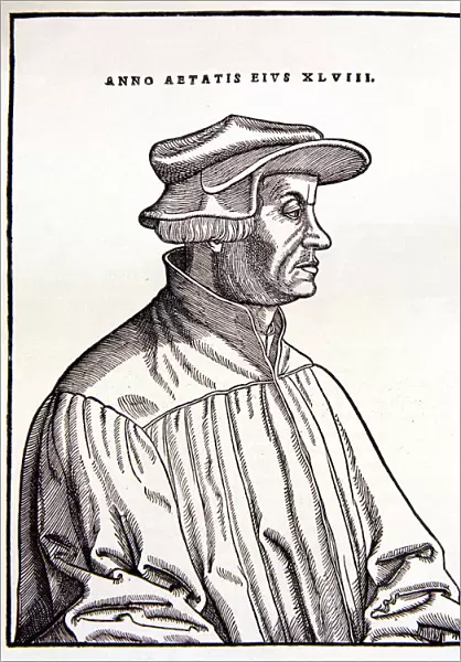 Verico Zwingli (1484-1531), Swiss humanist and reformer in an engraving of the age