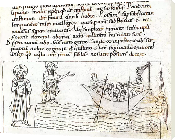 Manuscript called Homiliari de Beda representing Jesus walking on the water