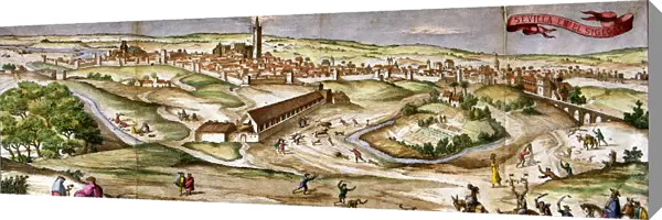 View of the city of Seville, engraving of 16th century