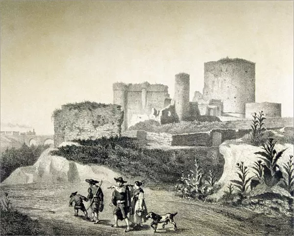 View of the ruins of the castle of Arevalo (Avila), engraving in the book Memories