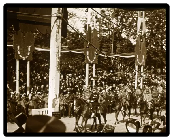 Marshal Ferdinand Foch and General Joseph Joffre during victory parade, Paris, France, 1918