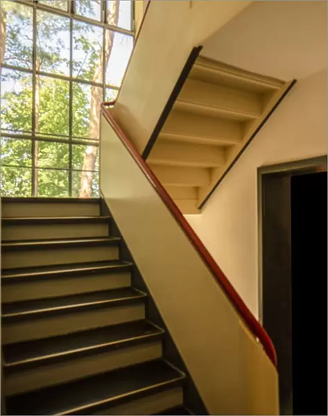 Staircase, Masters House. Restored paintwork, Bauhaus building, Dessau, Germany, 2018