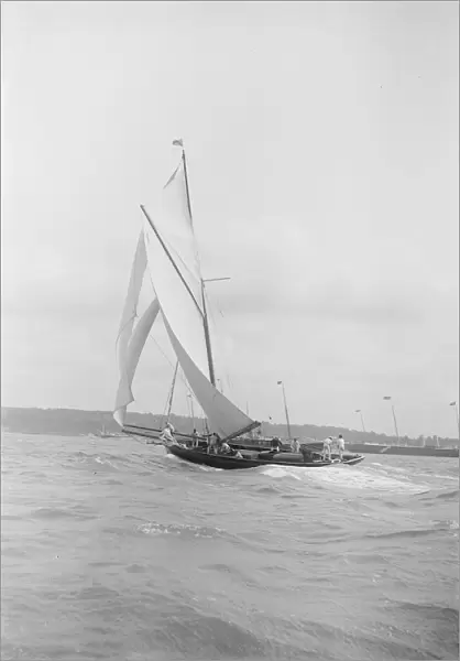 The gaff rigged cutter Bloodhound sailing on a broad reach, August 1912. Creator