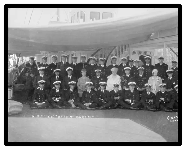 King George V and Queen Mary aboard HMY Victoria and Albert, with her crew, c1933