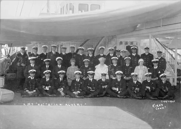 King George V and Queen Mary aboard HMY Victoria and Albert, with her crew, c1933