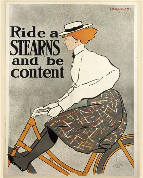 Ride a Stearns and be Content, c1896 (colour litho). Creator: Edward Penfield (1866 - 1925)