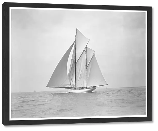 The 118 foot racing yacht Cariad sailing with spinnaker, 1911