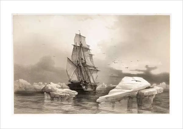 Corvettte La Recherche near Bear Island on 7th August, 1838, from Voyages en Scandinavie, 1852