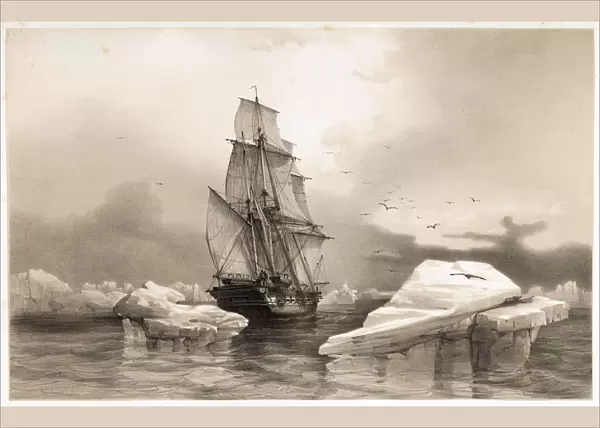 Corvettte La Recherche near Bear Island on 7th August, 1838, from Voyages en Scandinavie, 1852