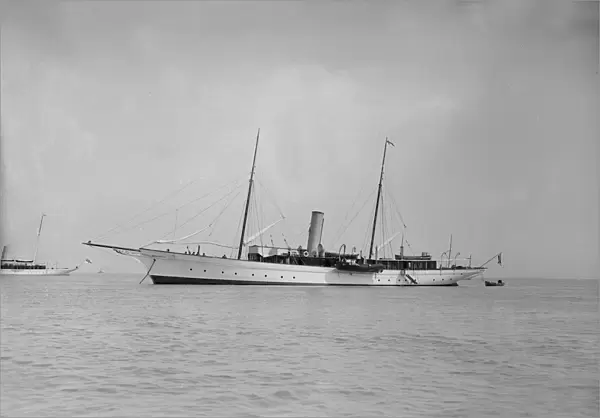 The steam yacht Agatha at anchor, 1911. Creator: Kirk & Sons of Cowes