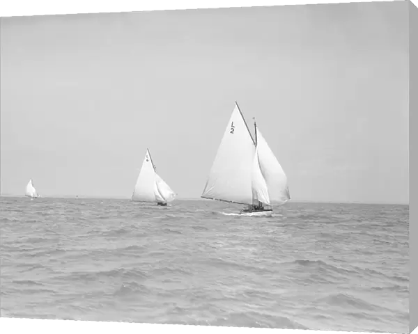 The 6 Metre The Whim (L6) and Correnzia racing downwind, 1911