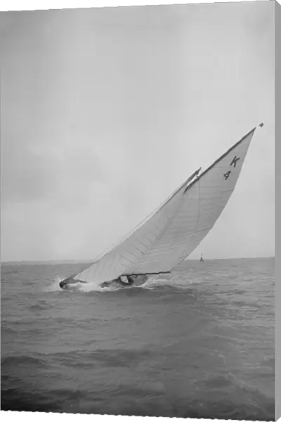 The 7 Metre Anitra (K4) heeling in strong wind, 1912. Creator: Kirk & Sons of Cowes