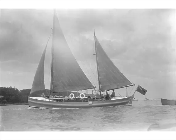 Unknown ketch under sail. Creator: Kirk & Sons of Cowes