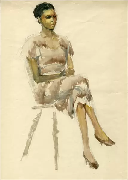 Seated woman in brown dress, c1952. Creator: Shirley Markham