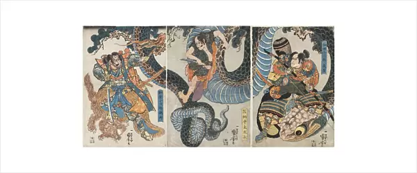 Yegara Heita Tanenaga, Izumi Kojiro Chikahira and Wada Kojiro Yoshishige battling a giant python