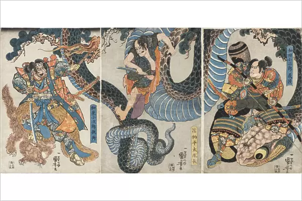 Yegara Heita Tanenaga, Izumi Kojiro Chikahira and Wada Kojiro Yoshishige battling a giant python