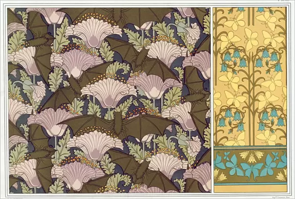 Designs for a wall hanging with Bats and Poppies, pub. 1897. Creator: Maurice Pillard Verneuil