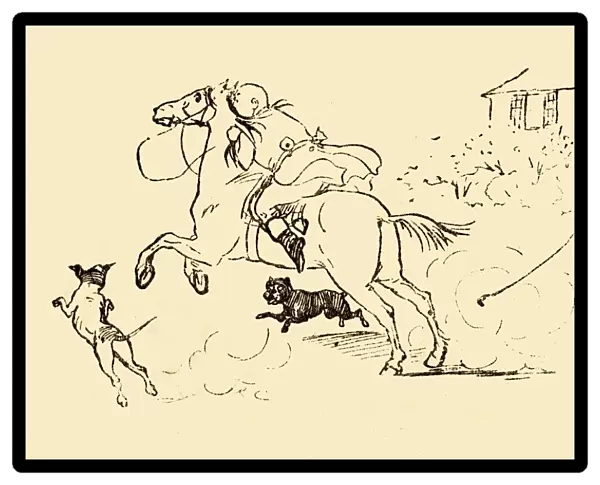 John Gilpin is chased by dogs as his horse gallops out of control, 1878, (c1918)