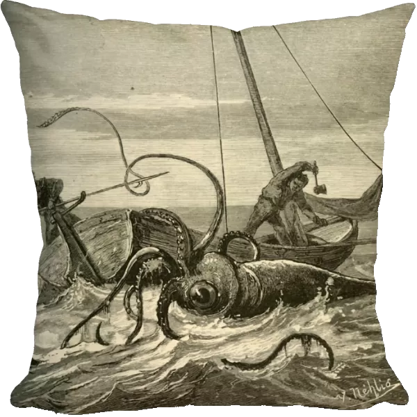 The Fishermen Battle with the Giant Squid, 1881. Creator: Unknown