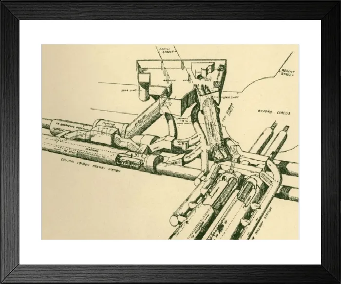 Framed Print : Diagram of New Tube Station at Oxford Circus, 1930 Print