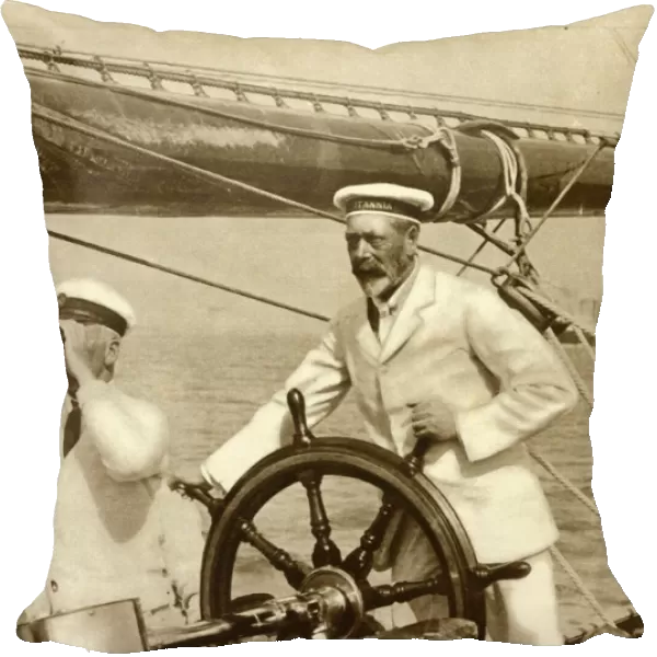 King George V at the wheel of of his yacht, Britannia, during Cowes Regatta week, 1924, (1935)