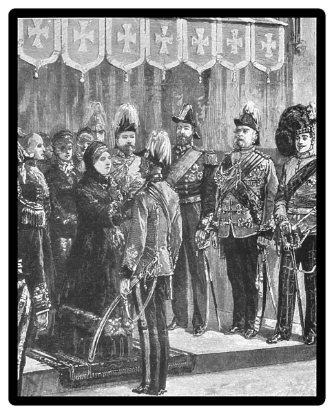 Queen Victoria decorating Officers... at Windsor, December 8, 1879, (1901). Creator: Unknown