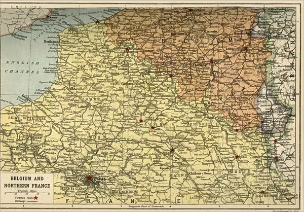 Map of Belgium and Northern France, c1914, (c1920). Creator: John Bartholomew & Son