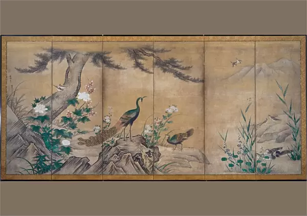 Birds, Trees, and Flowers, late 1500s. Creator: Kano Shoei (Japanese, 1519-1592), attributed to