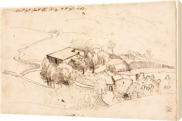 Farm with Trees in a Hilly Landscape, 1567. Creator: Gherardo Cibo (Italian, 1512-1600)