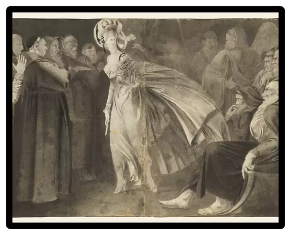 Woman Standing among the Friars (recto), c. 1770-1775. Creator: John Brown (British, 1752-1787)