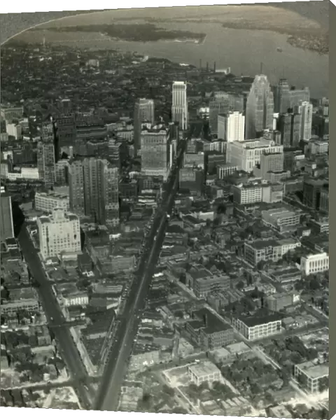 Skyscrapers of Downtown Detroit - Michigan Ave. to Detroit River and Belle Isle Park, c1930s