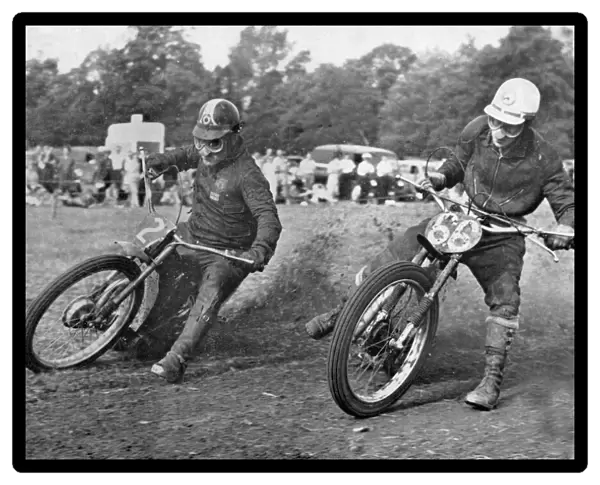 Grass track racing at Bishops Waltham, Coffin and Bungay on Jap motorcycles. Creator: Unknown