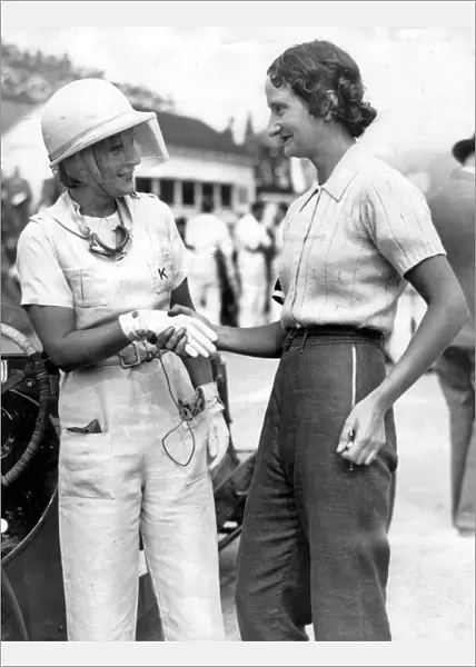 Kaye Petre (left) with Elsie Wisdom at Brooklands. Creator: Unknown