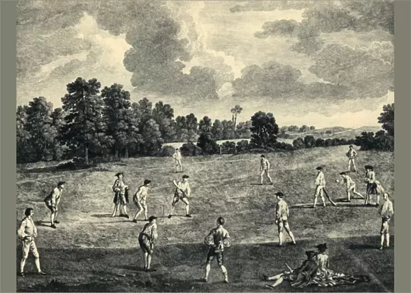 Cricket Match in Mary-Le-Bone Fields, 1748, (1947). Creator: Charles Grignion