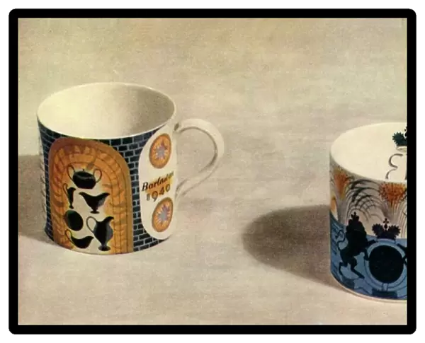 Two Wedgwood Mugs Designed by Eric Ravilious, 1944. Creator: Unknown