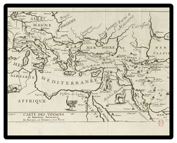 Map of Taverniers Travels in Europe, Persia, Turkey, 17th century. Creator: Anonymous master