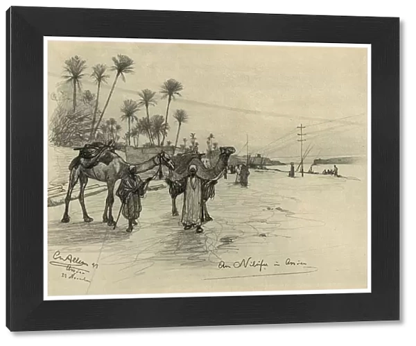 Camel-drivers on the banks of the Nile at Aswan, Egypt, 1898. Creator: Christian Wilhelm Allers