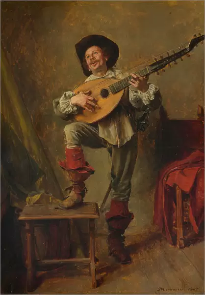 Soldier Playing the Theorbo, 1865. Creator: Jean Louis Ernest Meissonier