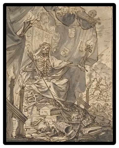 Death on a Canopied Throne (Design for a Title Page), late 17th century