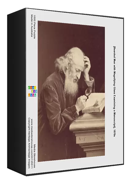 [Bearded Man with Magnifying Glass Examining a Manuscript], 1870s