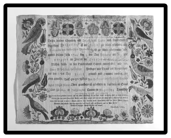 Birth and baptismal certificate, 1786. Creator: Johann Heinrich Otto