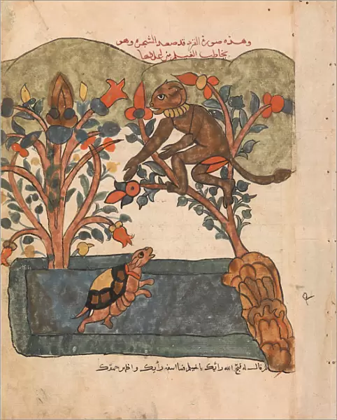 The Monkey Escapes to the Safety of the Fig Tree, Folio from a Kalila wa Dimna