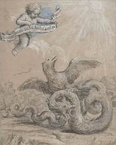 Design with an Eagle Fighting with a Serpent and a Putto in the Sky Holding