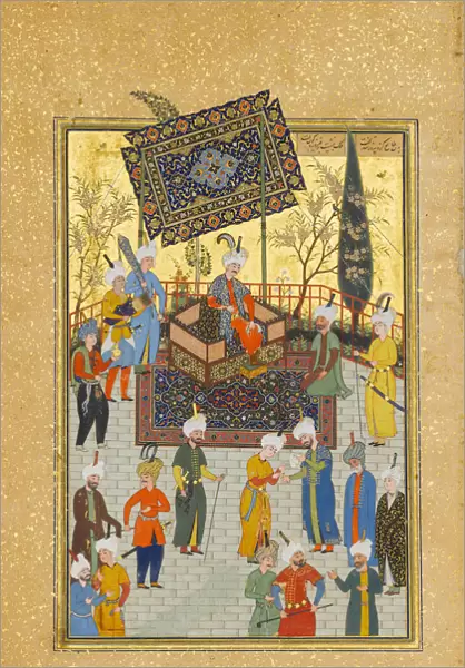 Khusrau Seated on his Throne, Folio 64 from a Khamsa (Quintet) of Nizami, A. H. 931  /  A. D
