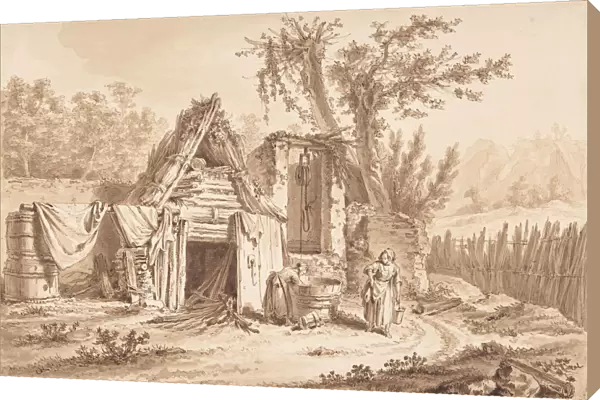 Washerwomen in Front of a Cottage, 1769. Creator: Johann Georg Wille