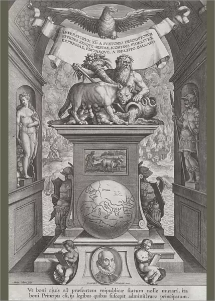Title page for Roman Emperors on Horseback, ca. 1587-89. Creator: Adriaen Collaert